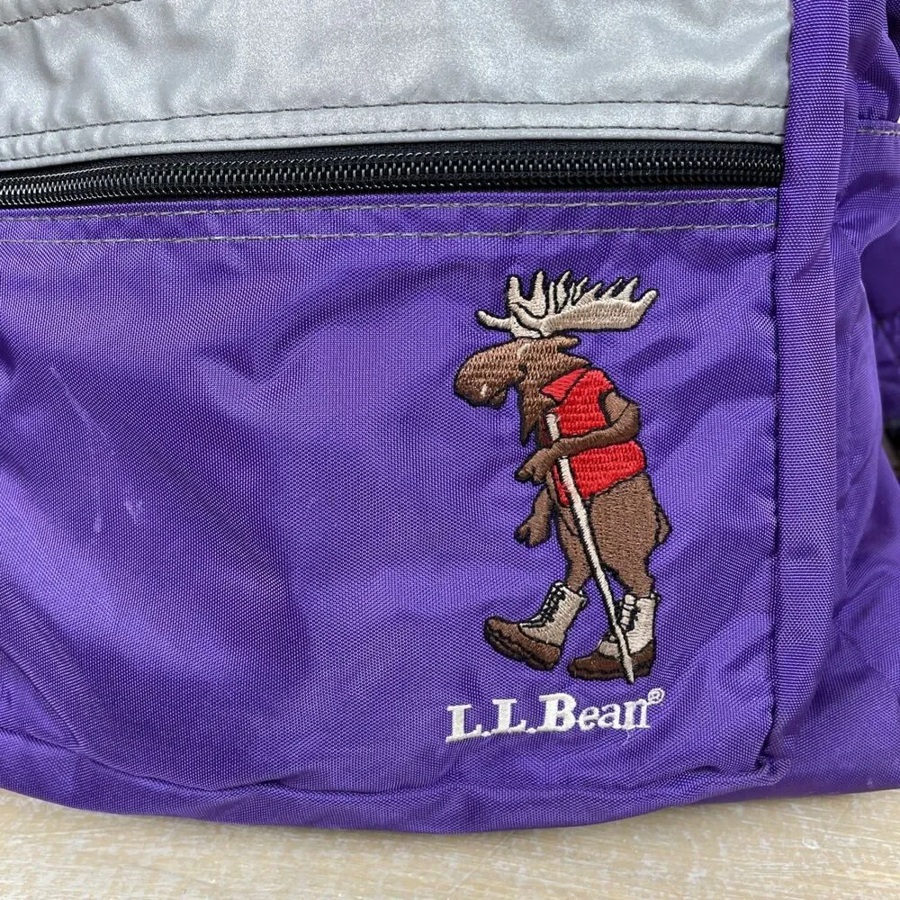 Vintage 90’s LL Bean Youth Backpack Purple w/Embroidered Moose Reflective Strip